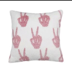 Celebrate Together Halloween Pink Skeleton Peace Faux Shearling Pillow